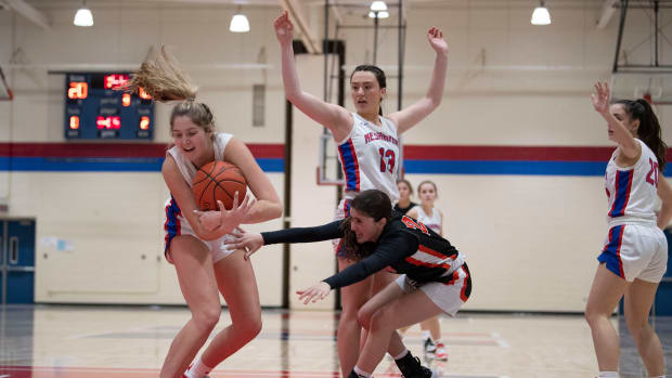 Neshaminy junior Reese Zemitis steals the ball from Pennsbury junior Daniella MacDonald.